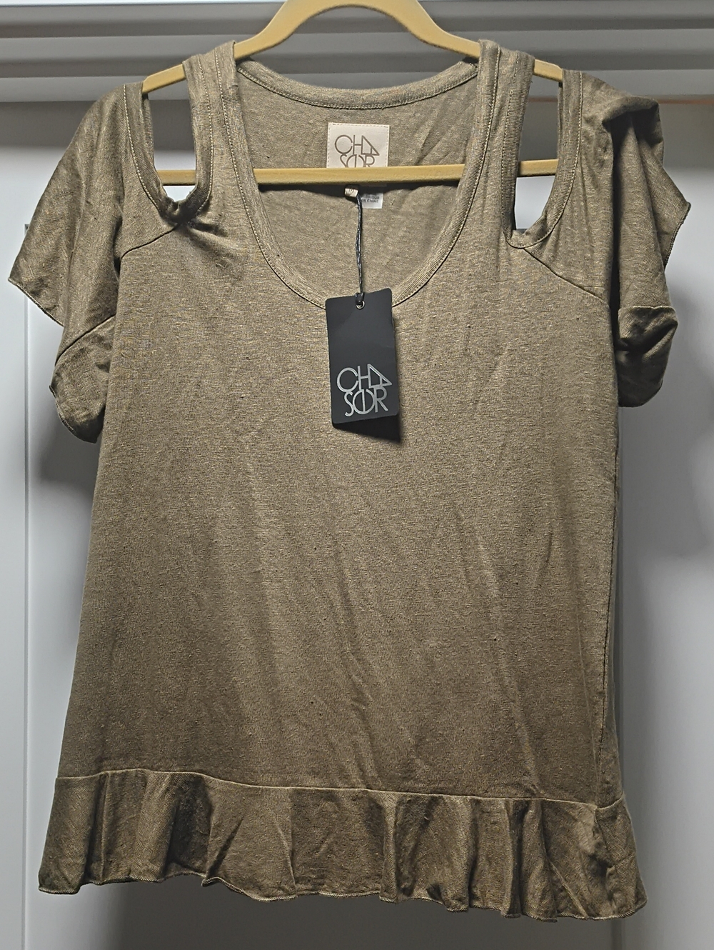 Women's Olive Green Cold-Shoulder Scoop Neck Top